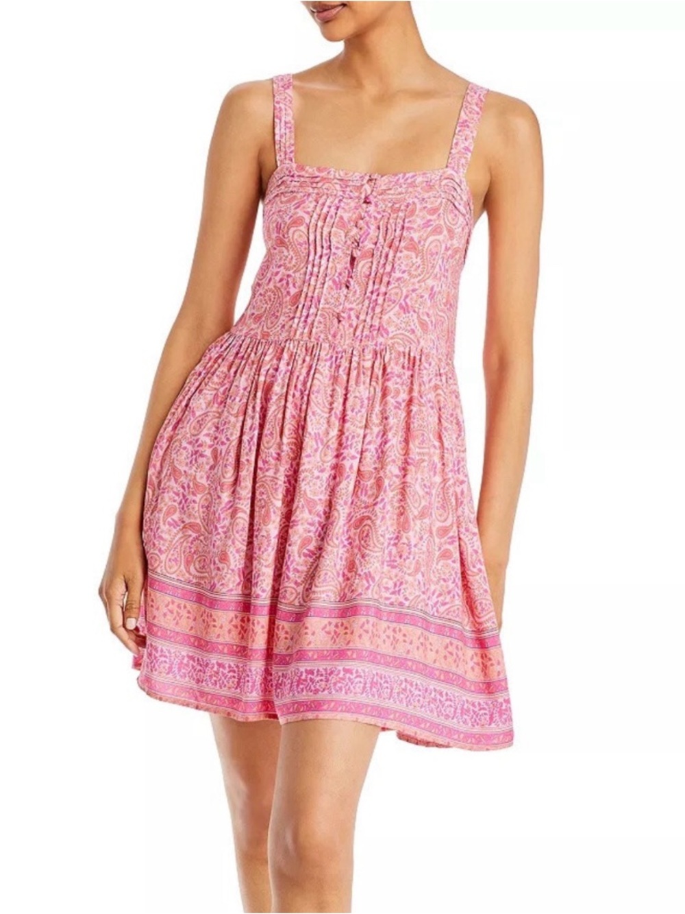 Aqua Pink Paisley Square-Neck Mini Dress